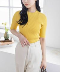 clear≪定番≫五分袖ハイネックニットトップス［CL6877/2/3