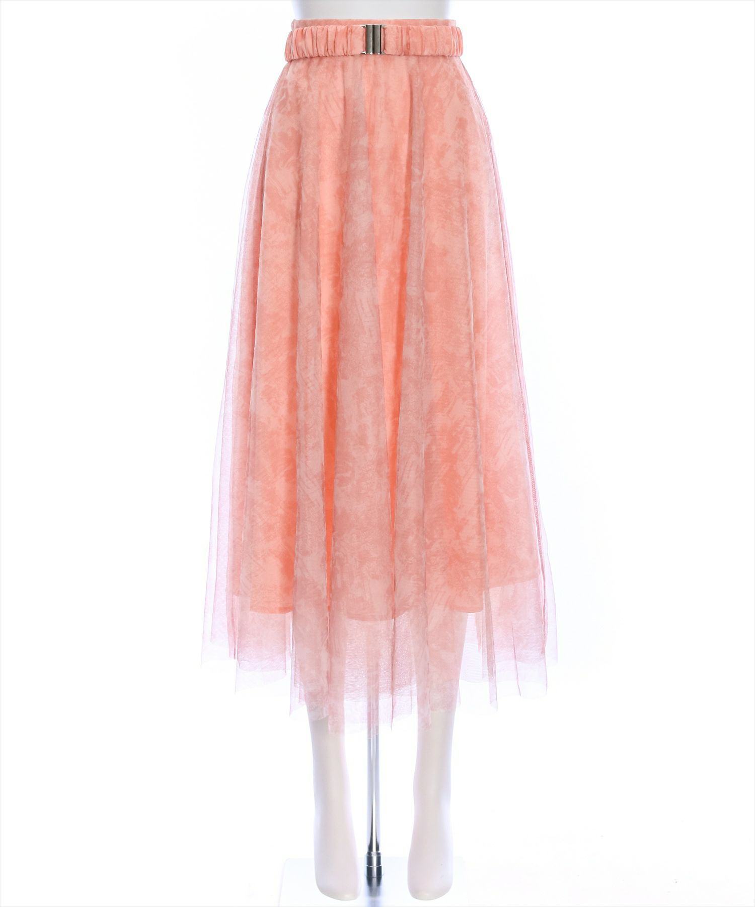 clear≪再入荷≫ベルト付きプリントチュールロングスカート