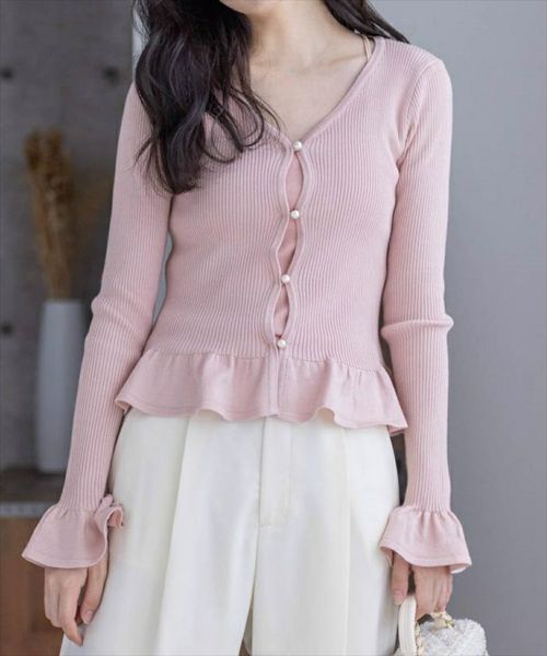 clear≪再入荷≫フロントパールスリットデザインニット