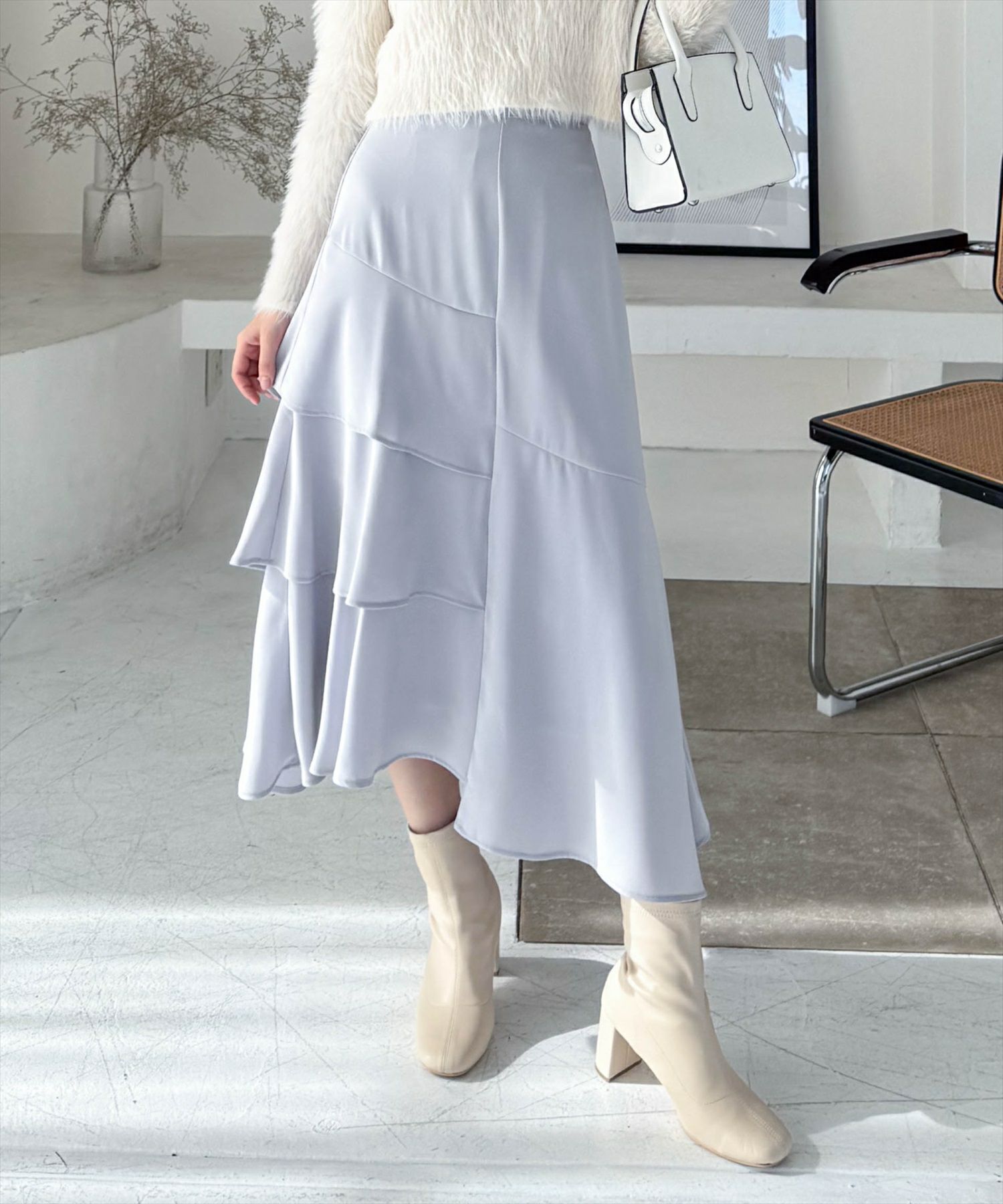 clear≪再入荷≫アシンメトリーフリルロングスカート[CL8187 