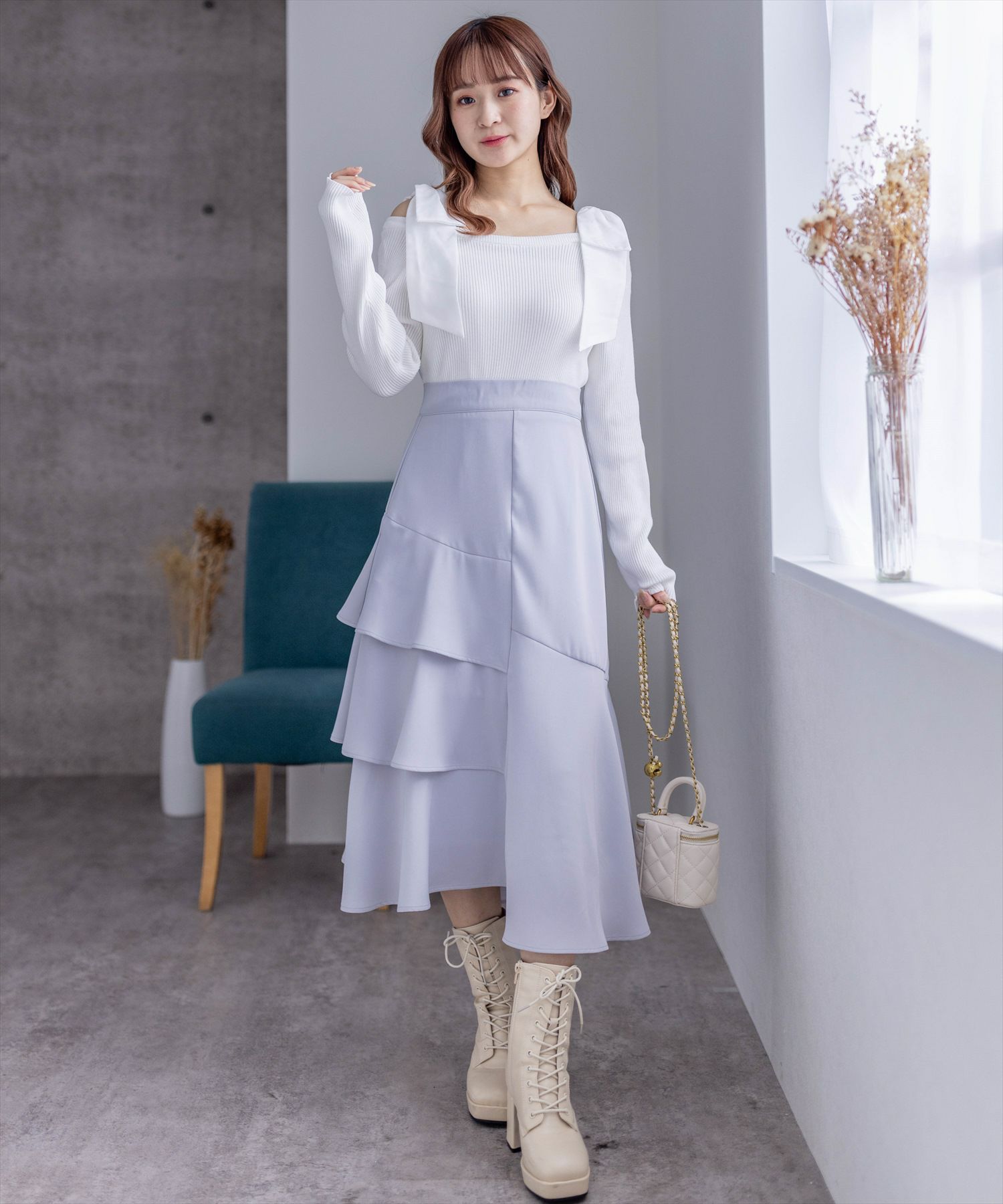 clear≪再入荷≫アシンメトリーフリルロングスカート[CL8187 