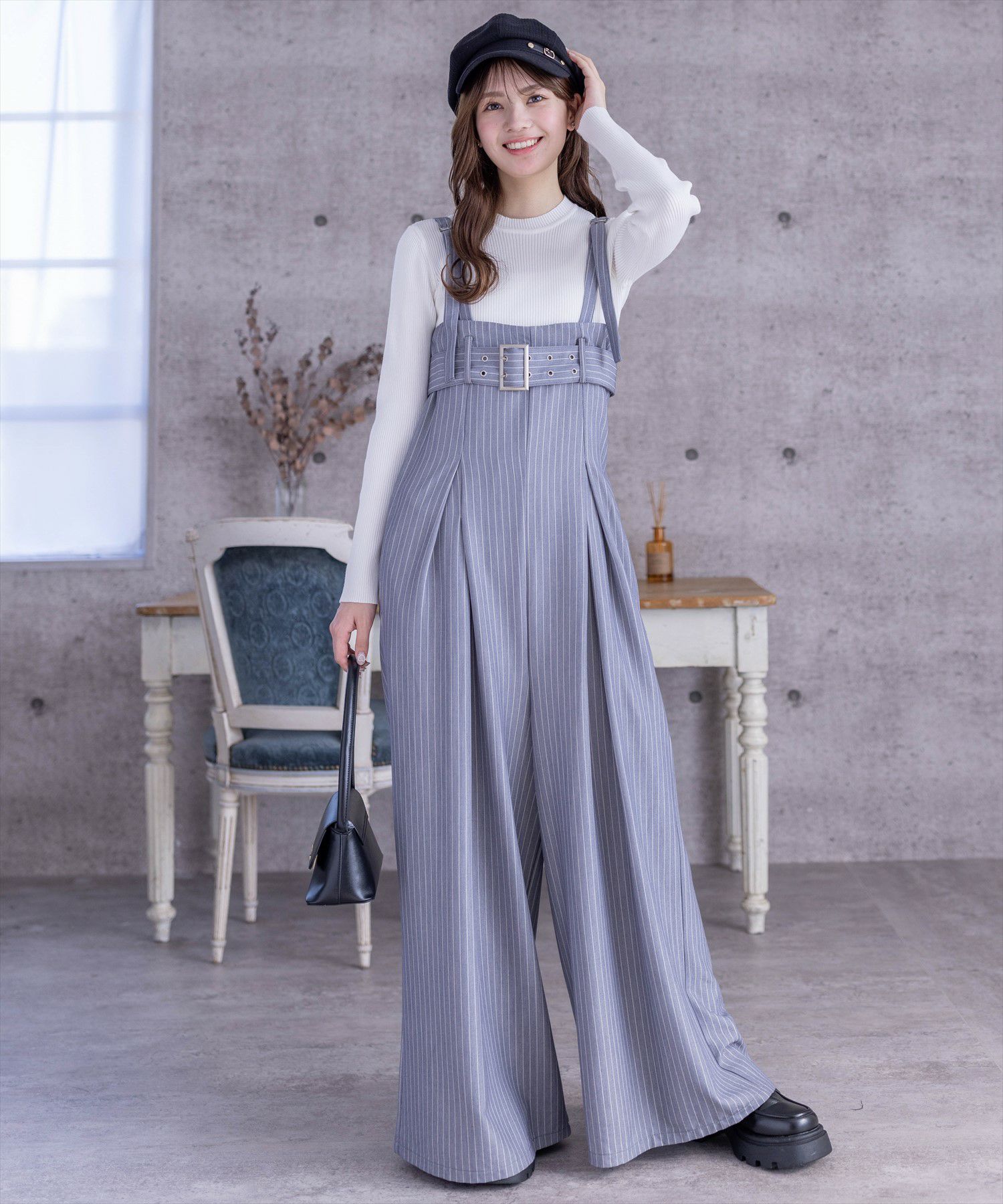 ももこ【新品未使用】sirin【リネン調】バックデザインオールインワン セール】Sirin定番 バックシャンオールインワン《日本製