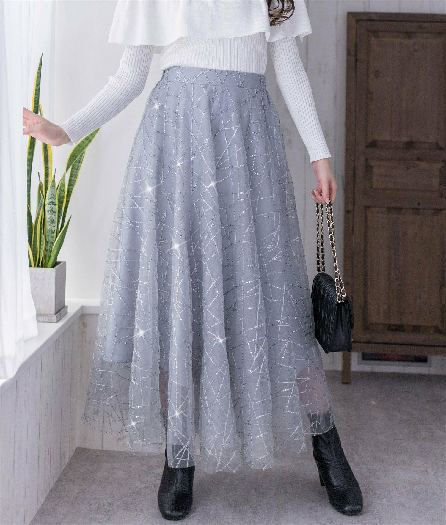 clear≪再入荷≫スパンコールチュールロングスカート[CL8309 