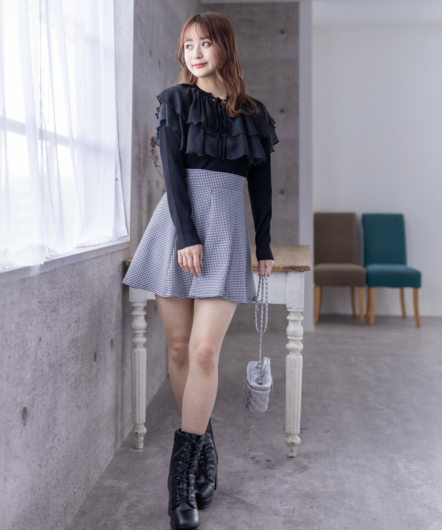clear≪再入荷≫シフォンダブルフリルリボン長袖ニットトップス