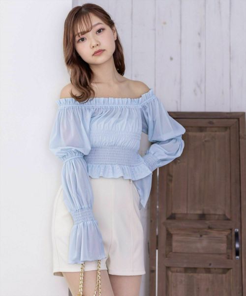 clear≪春新作≫オフショル2wayドットチュールブラウス[CL8249