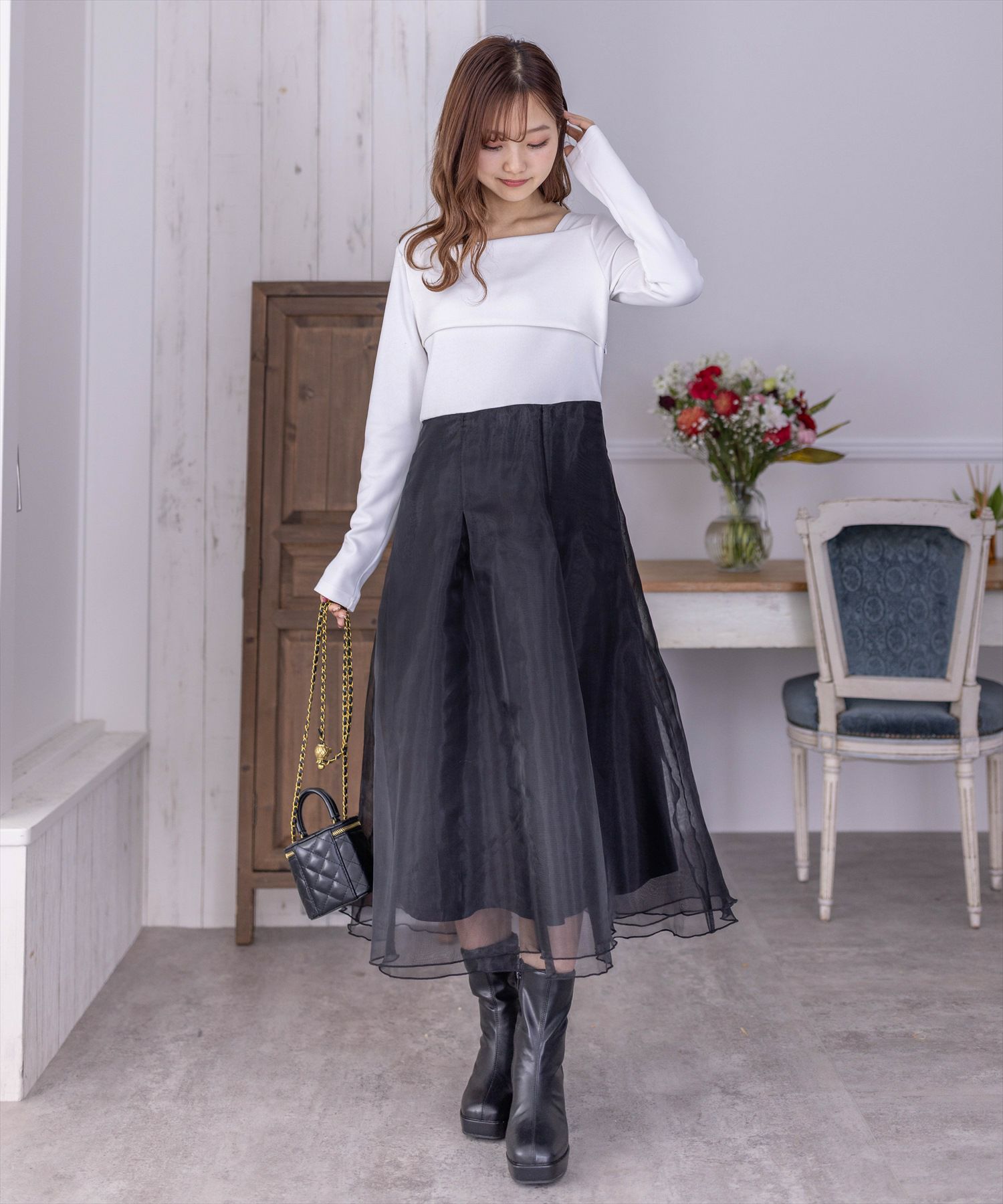 158㎝/ホワイト×ブラック