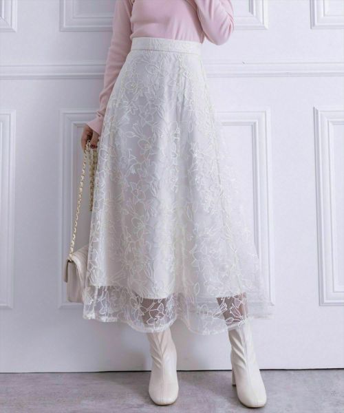 ≪春新作≫花柄刺繍レースフレアスカート[CL8183] | レディース 