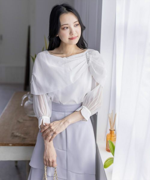 clear≪再入荷≫肩パールオーガンジー七分袖ブラウス[CL8206