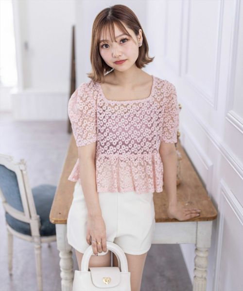 clear≪再入荷≫バックリボンパフスリーブレースブラウス[CL8339