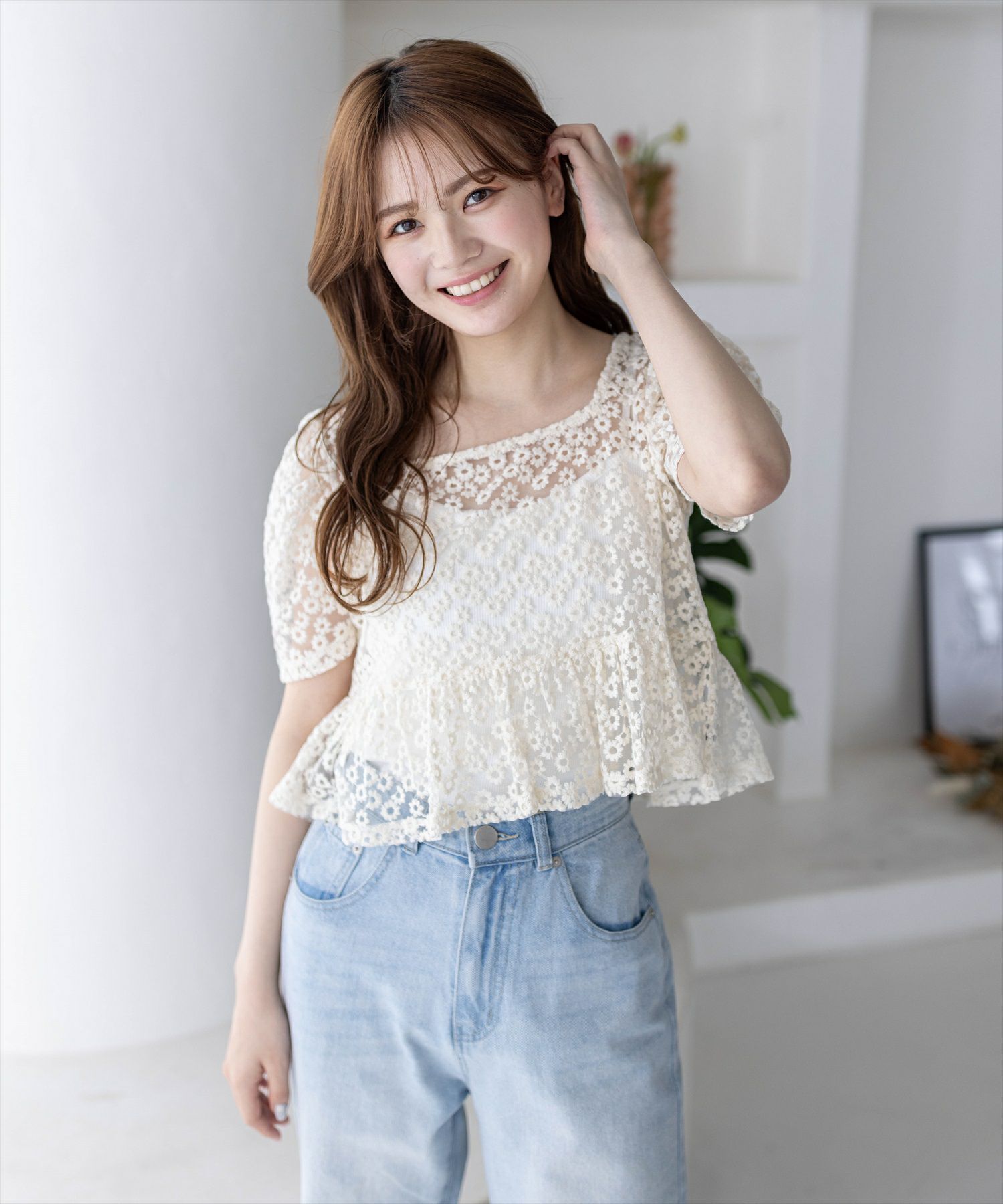 clear≪再入荷≫バックリボンパフスリーブレースブラウス[CL8339