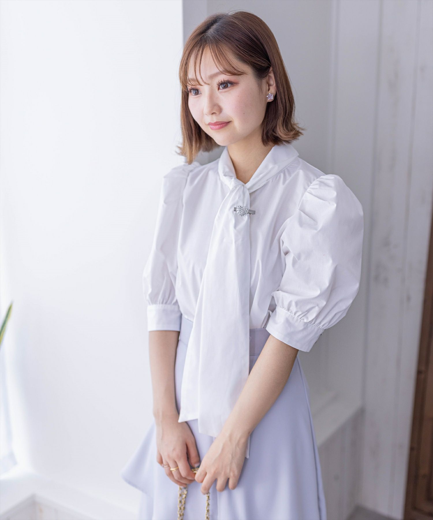clear≪夏新作≫ハートビジューボタンパフスリーブボウタイ5分 clear≪夏新作≫ハートビジューボタンパフスリーブボウタイ5分