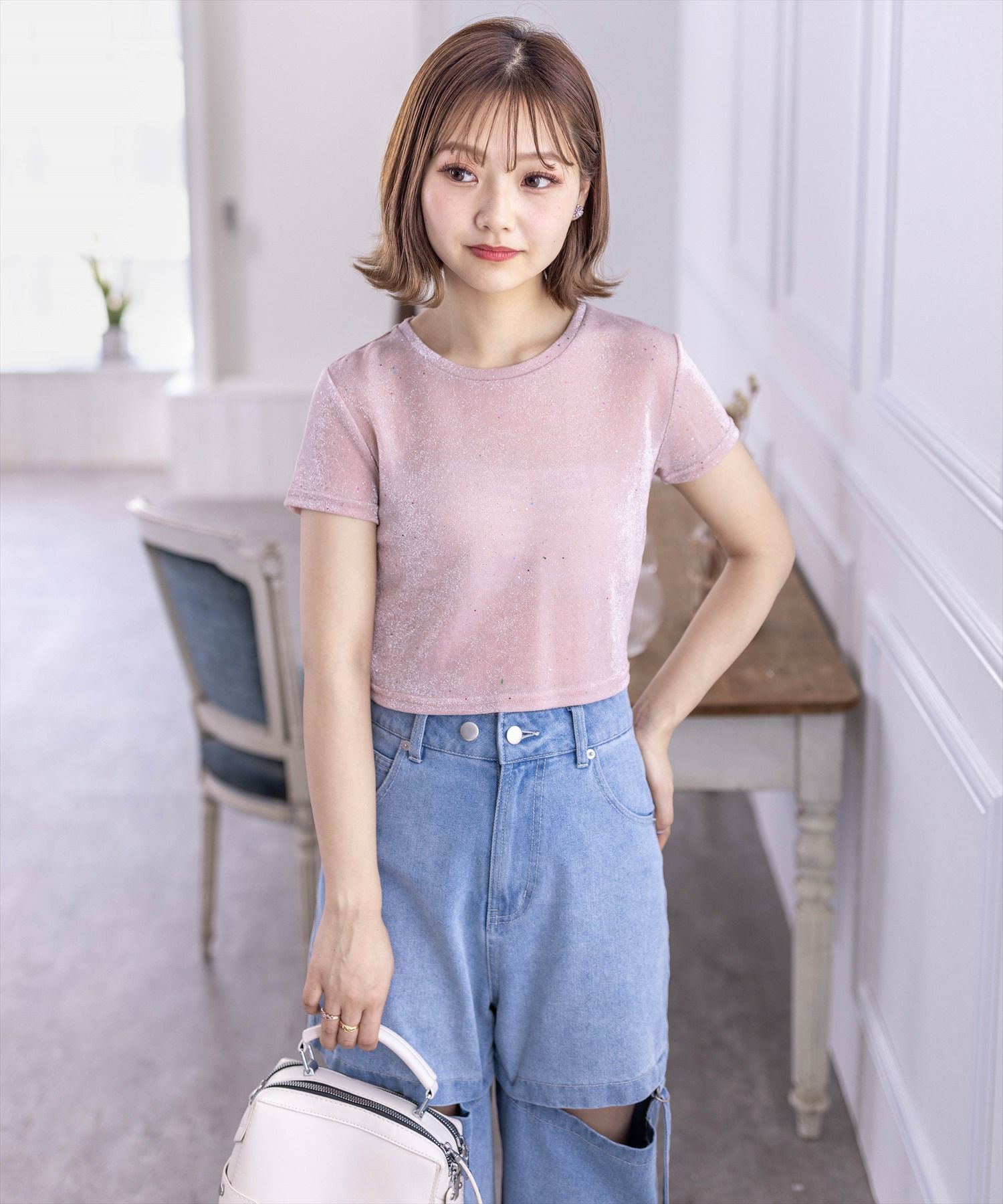 tシャツ カラーデザインカットソー レディース GENTIL ジャンティー トップス Tシャツ 半袖 脇釦あきTEE