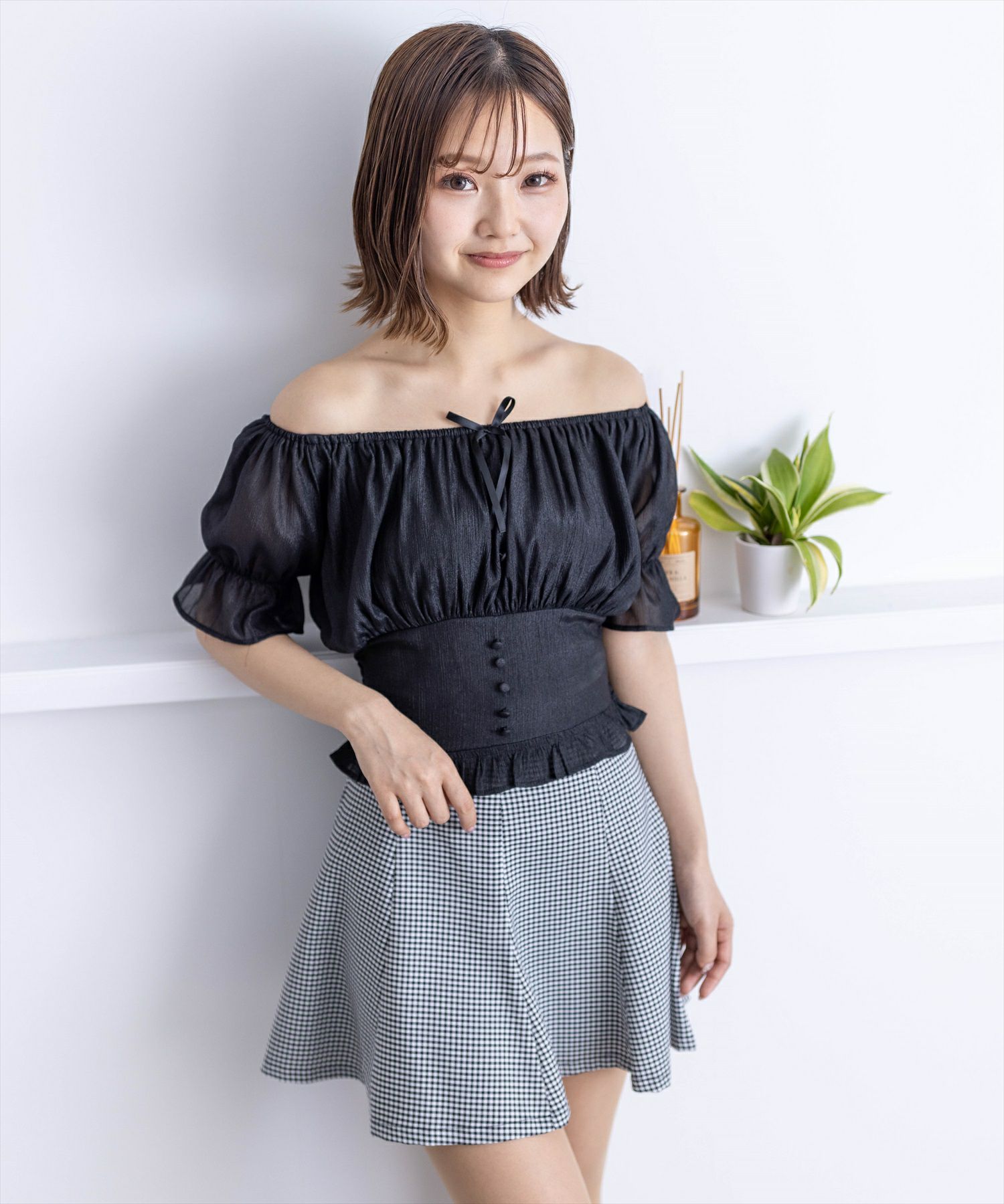 オフショル　フロントフリンジ　M　ワンサイズ　トップス clear≪再入荷≫フロントギャザー楊柳オフショルブラウス[CL8337