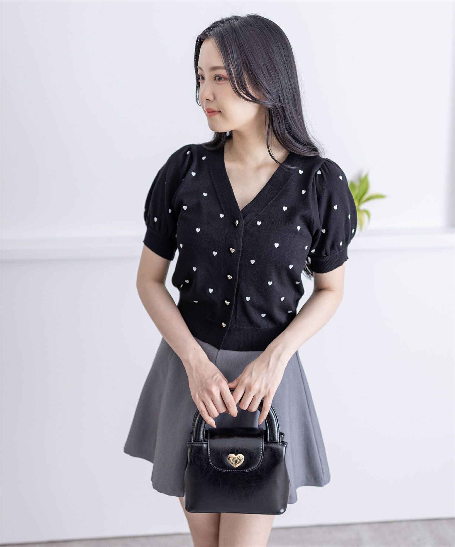 clear≪再入荷≫ハート刺繍半袖ニットカーディガン[CL8363