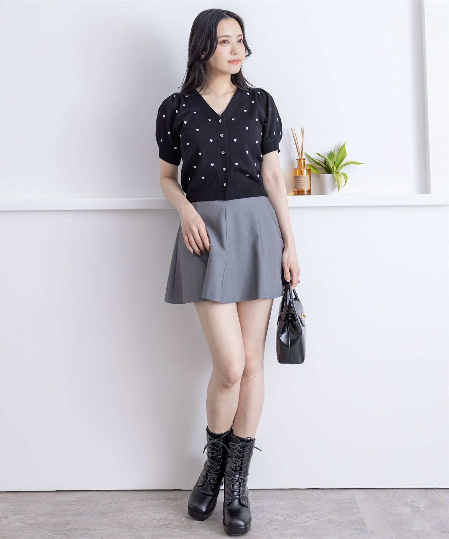 clear≪再入荷≫ハート刺繍半袖ニットカーディガン[CL8363
