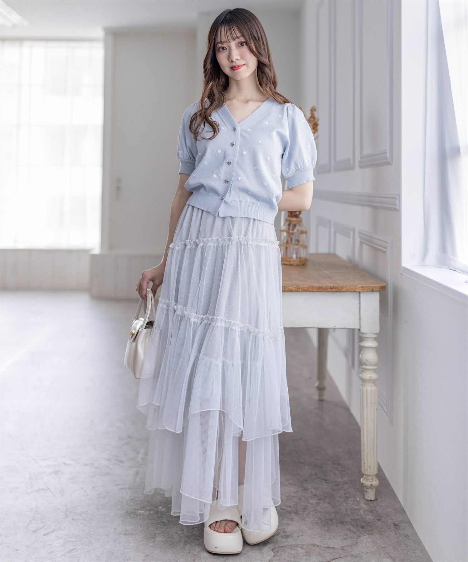 clear≪再入荷≫ハート刺繍半袖ニットカーディガン[CL8363