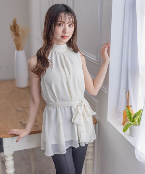clear スカーフ付きウエストリボンシフォンチュニック[CL8338