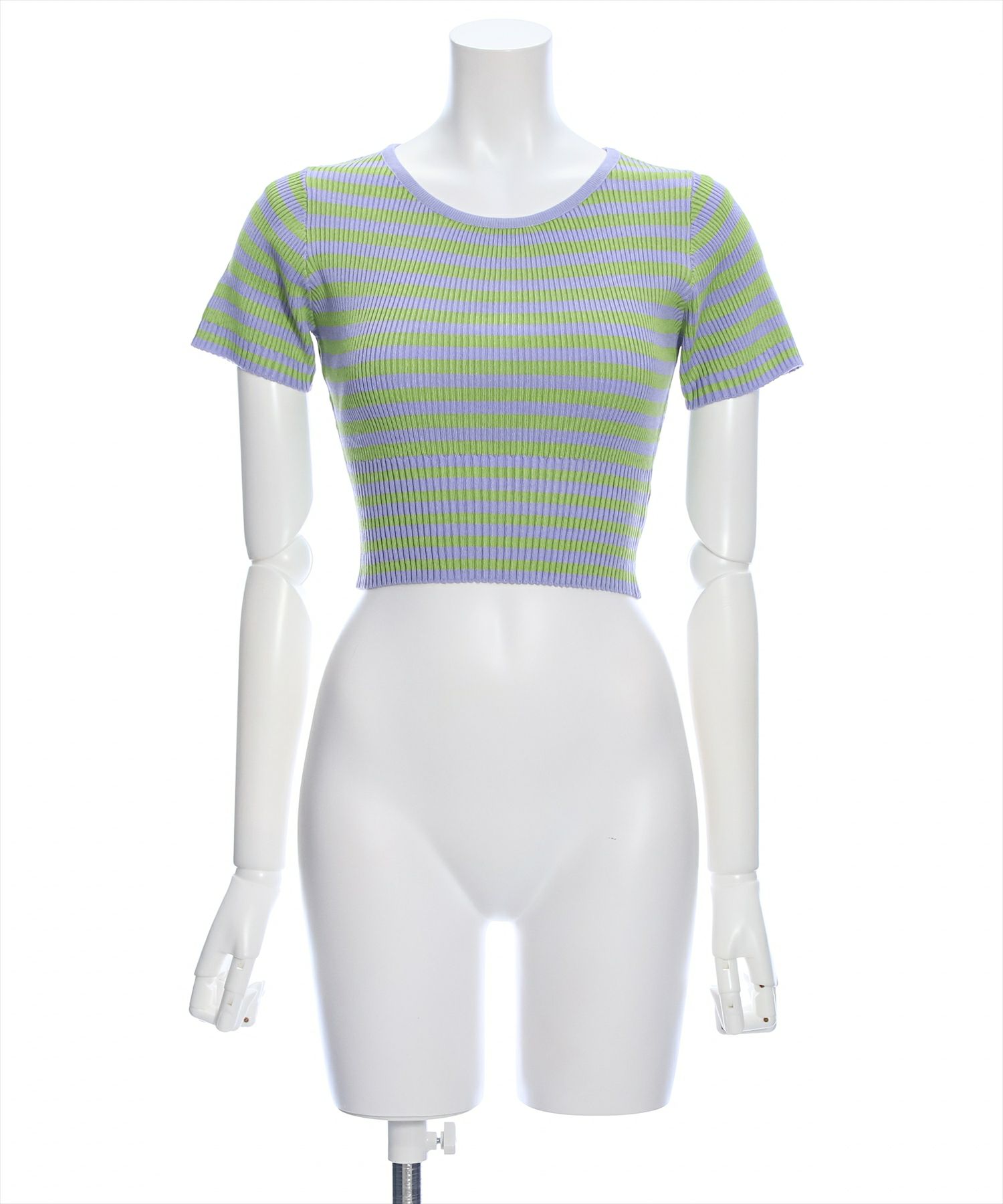 clear≪再入荷≫カラーボーダーショート丈ニットトップス[CL8434