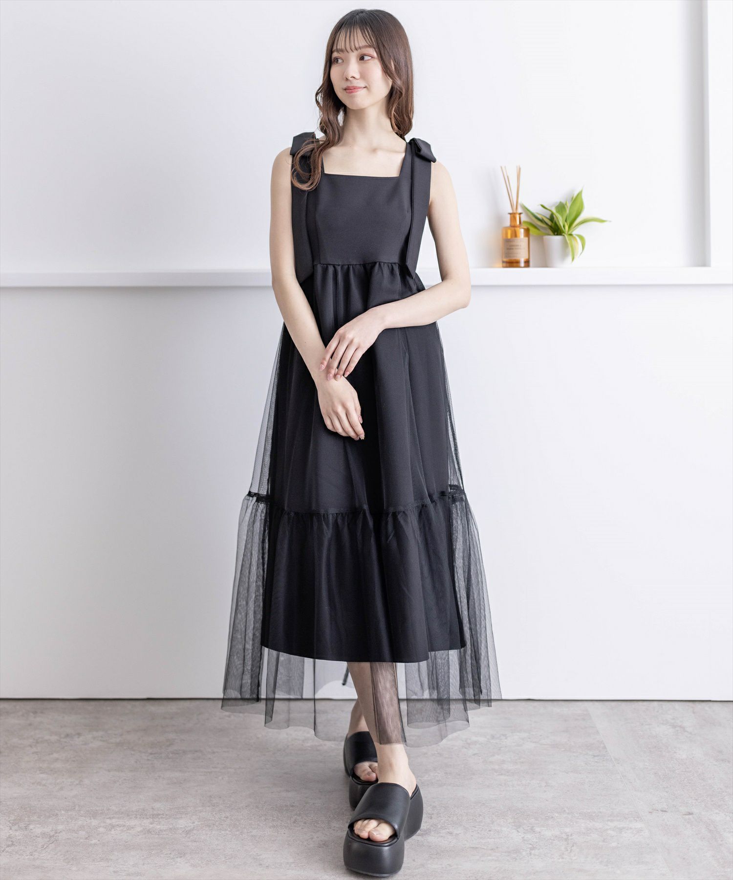 SNIDEL♡肩リボンカシュクールロングワンピース clear 肩リボンチュールロングワンピース[CL8407] | レディース