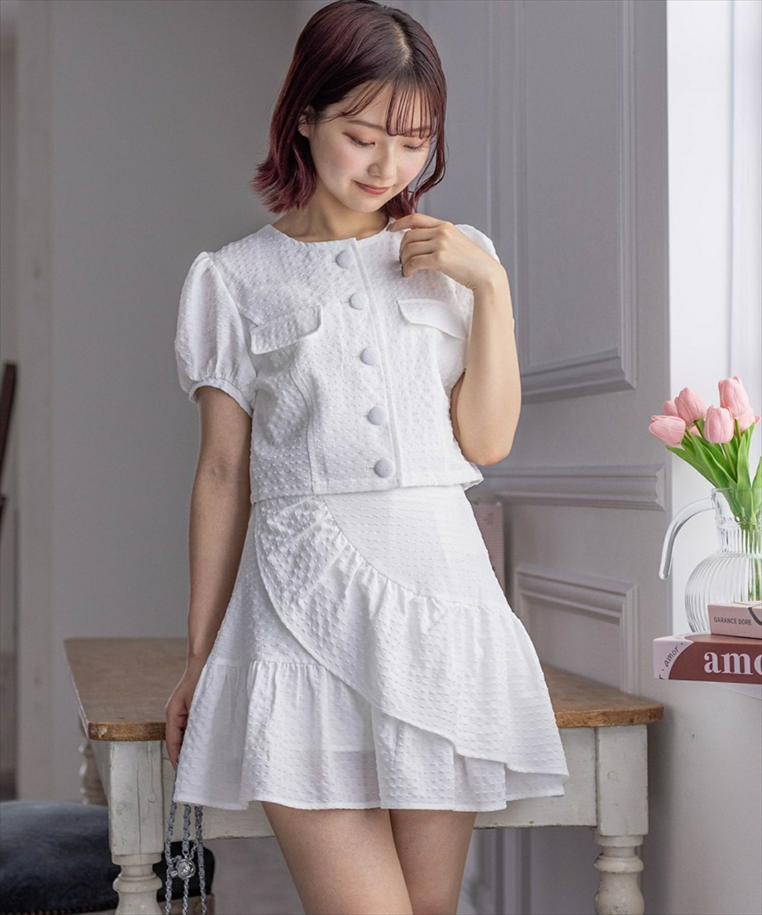 ◇パフスリーブが可愛い◇『CHANEL』25C 半袖トップス XSサイズあり【an/アン】ツイード/ ボタンデザイン/ 半袖/ 袖
