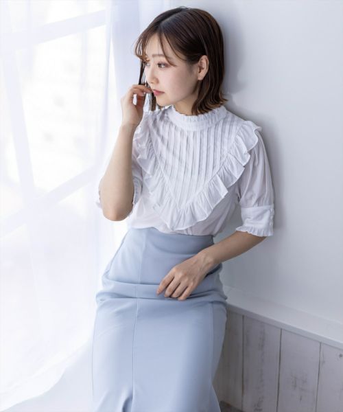 clear≪夏新作≫ピンタックフリル半袖ブラウス[CL8347