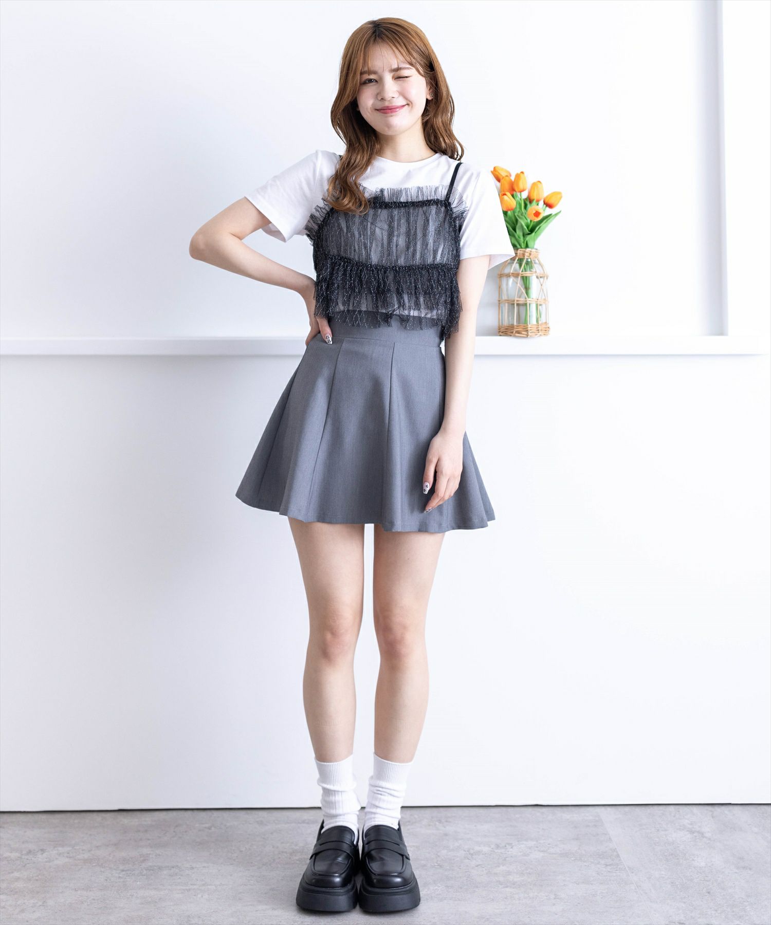 clear≪夏新作≫バックリボンラメチュールビスチェ＋Tシャツ