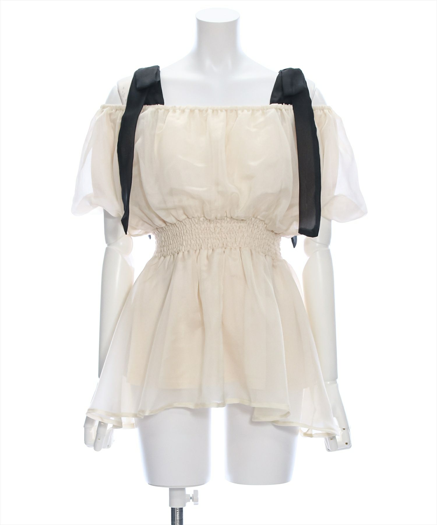 clear≪再入荷≫肩紐リボンパフスリーブ五分袖チュニック（肩紐