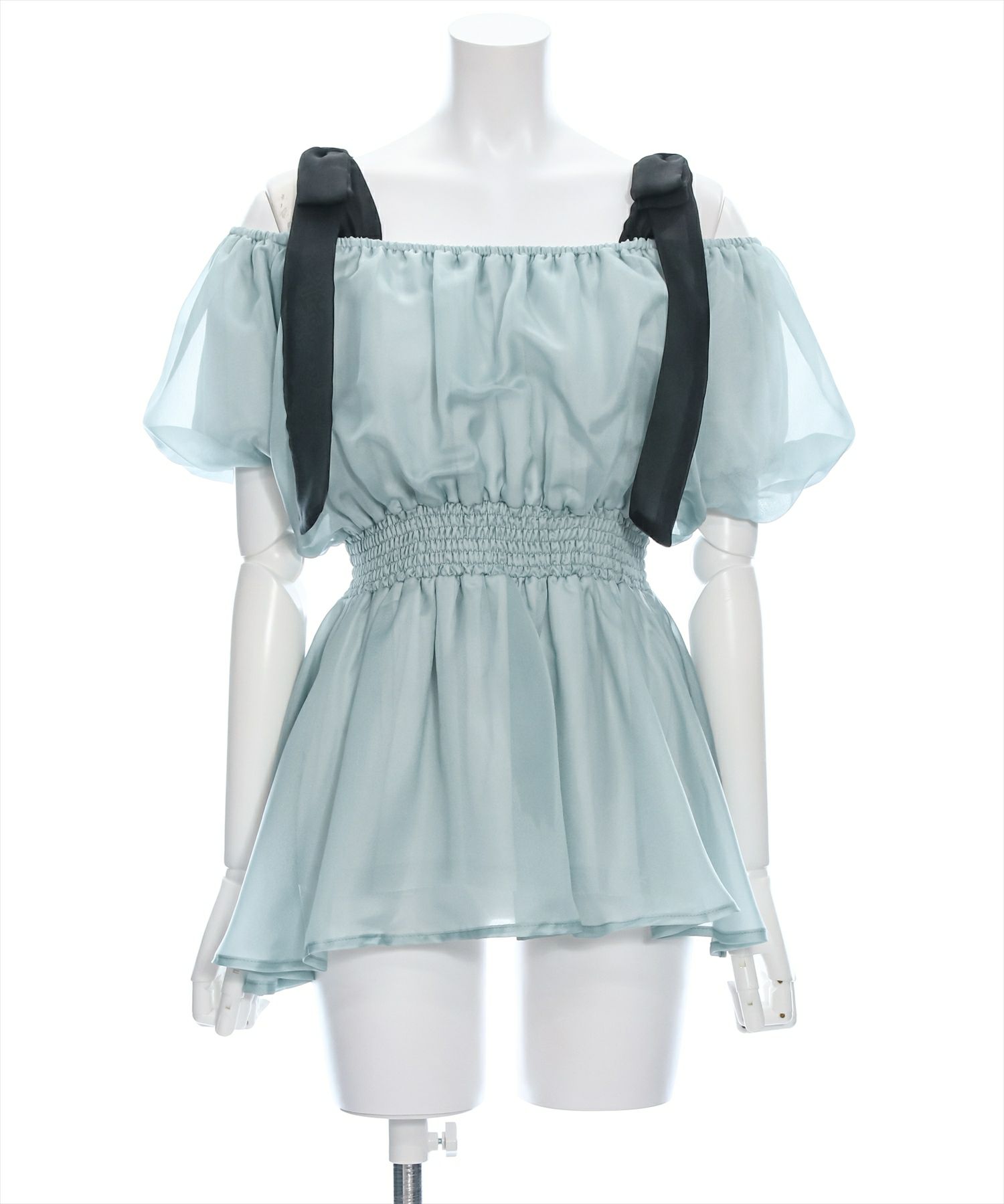 clear≪再入荷≫肩紐リボンパフスリーブ五分袖チュニック(肩紐 clear≪再入荷≫肩紐リボンパフスリーブ五分袖チュニック(肩紐
