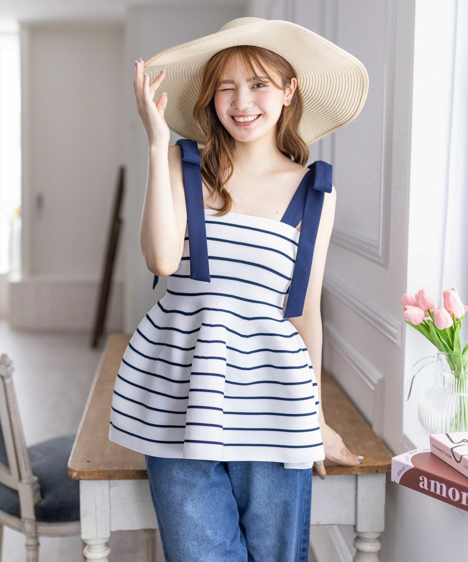clear≪再入荷≫ドット柄ティアードフリル切替ノースリーブ