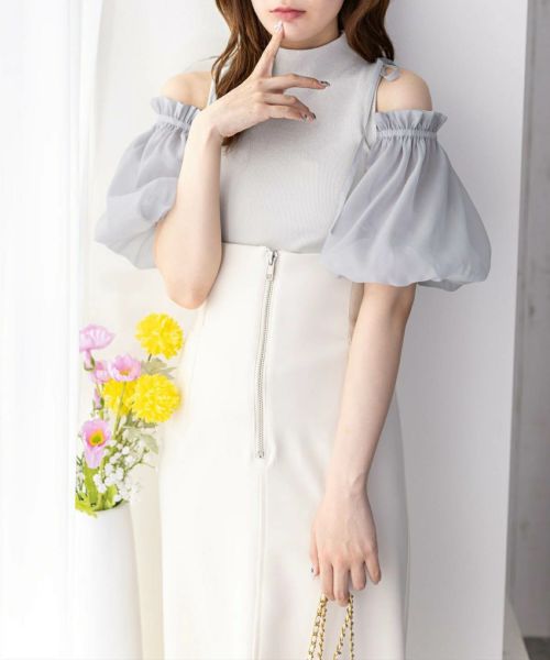 clear≪再入荷≫布帛ドッキング肩あきニットトップス[CL8366