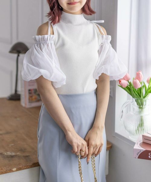 clear≪再入荷≫布帛ドッキング肩あきニットトップス[CL8366