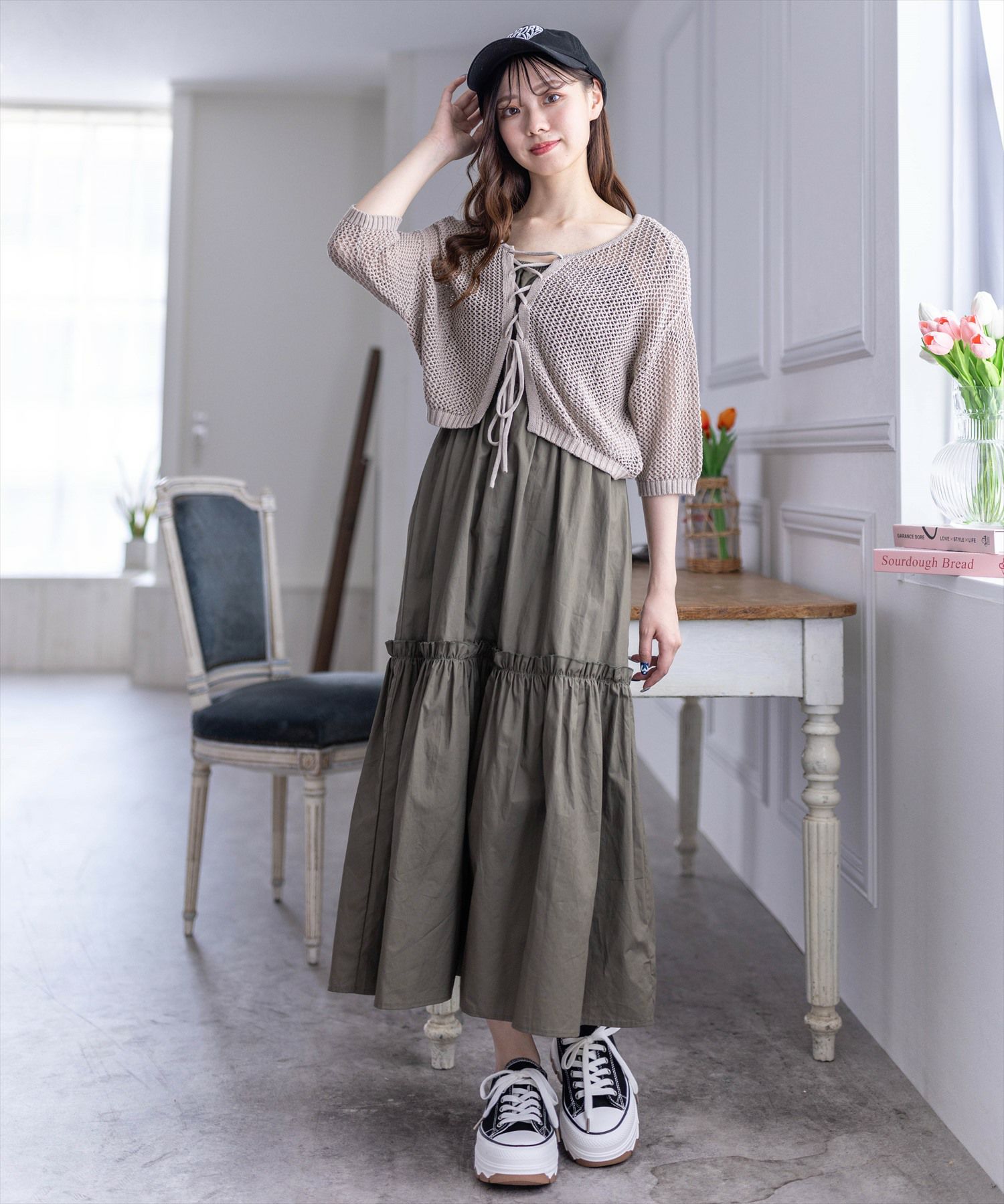 clear≪夏新作≫フロントクロスリボンメッシュニットトップス clear≪夏新作≫フロントクロスリボンメッシュニットトップス