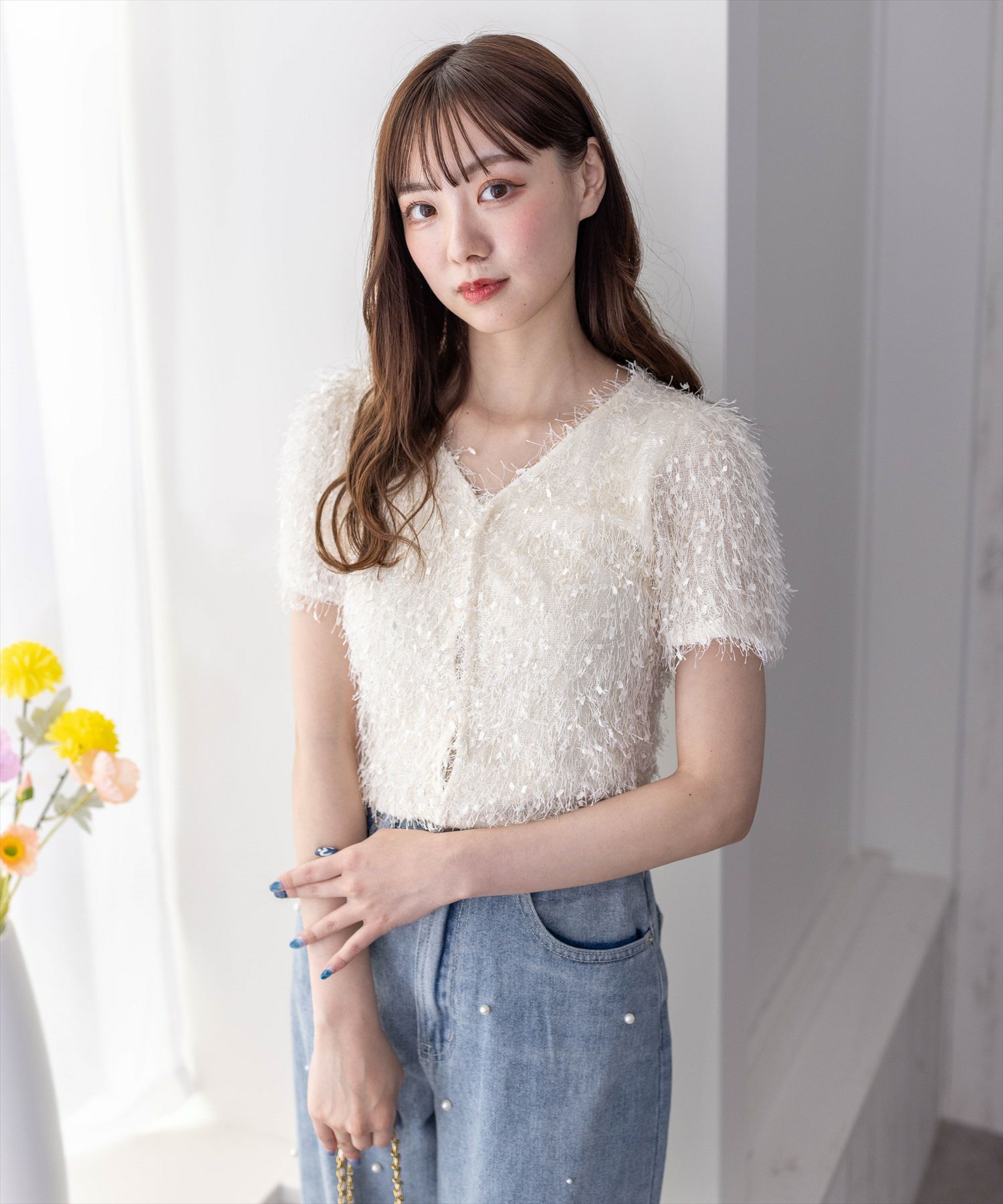 セール】レースアップクロップド丈半袖トップス（Tシャツ