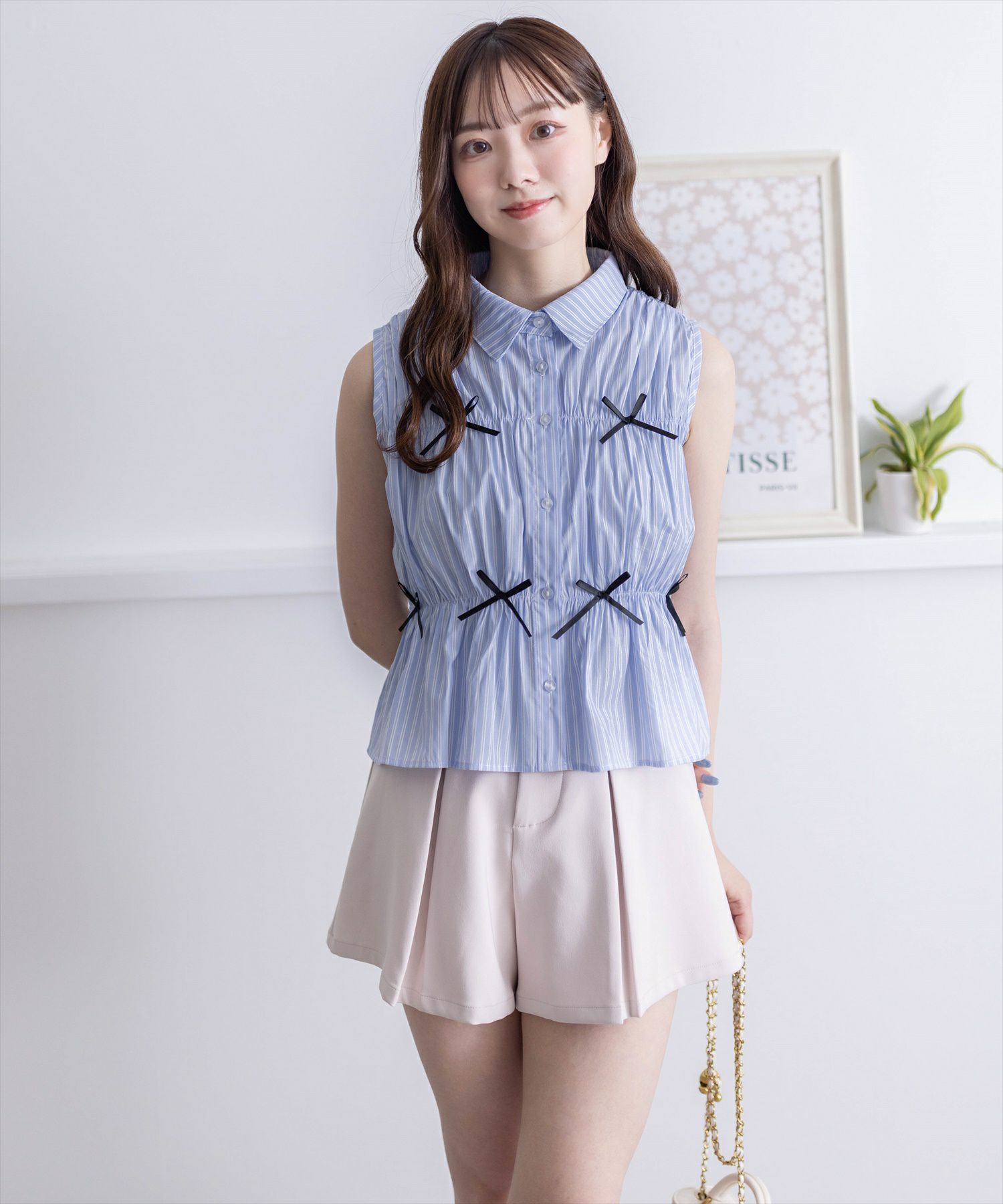 ブラウス シャツ リボンモチーフ消しプリーツノースリーブブラウス レディース Amazon | [UQQA] 【夏のアイテム】 シフォン ブラウス