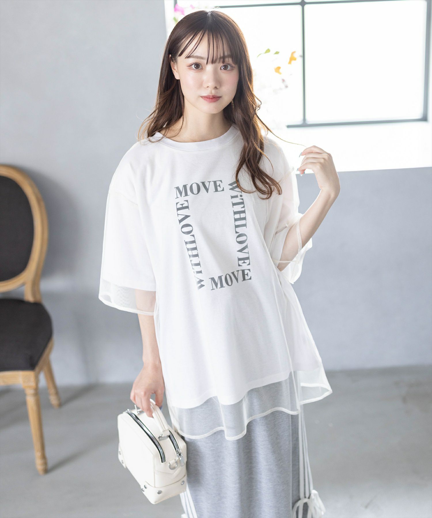 ≪再入荷≫チュールレイヤード半袖ロゴTシャツ[CL8588] レディースファッション通販clear(クリア)