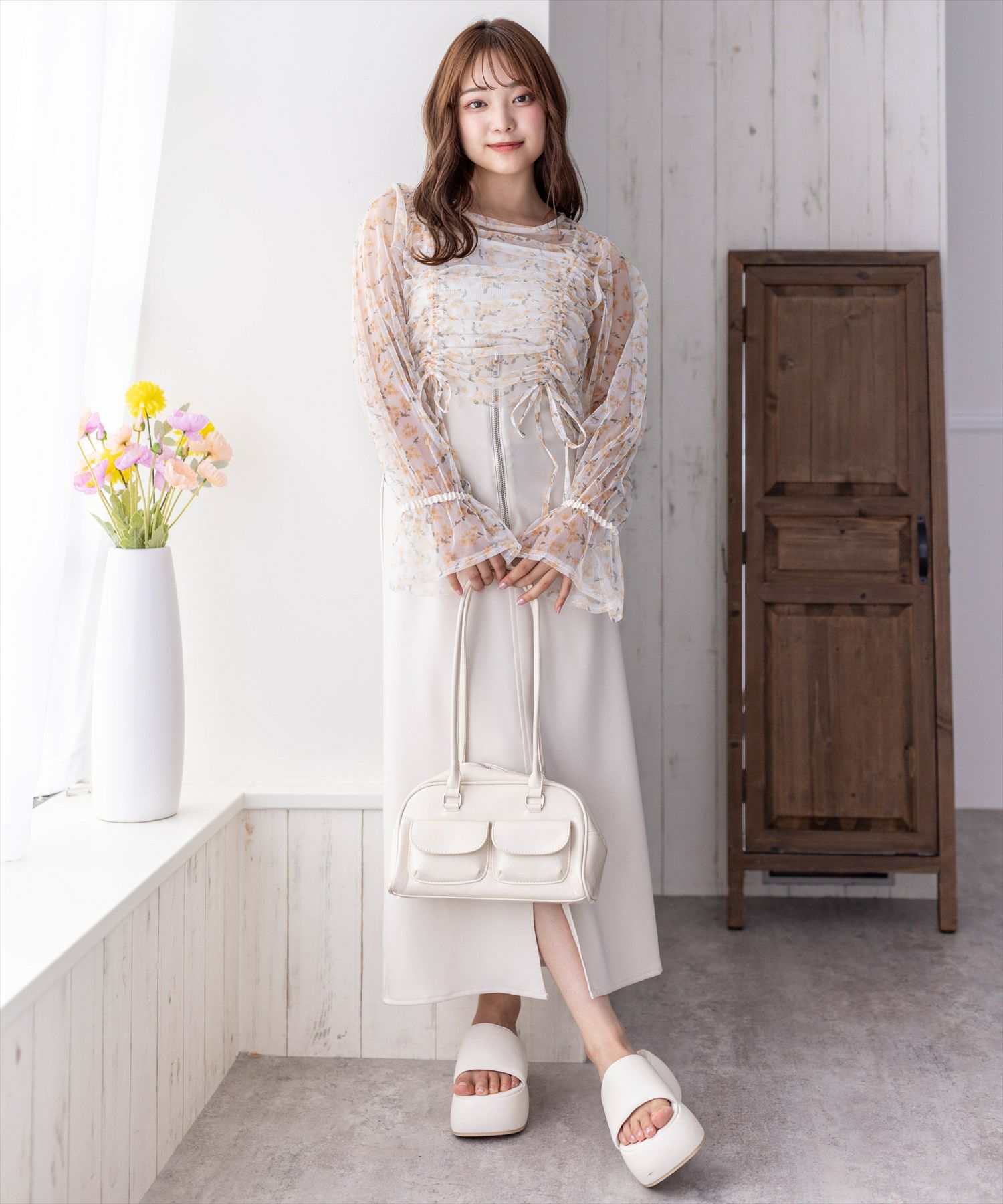 clear≪夏新作≫シアー花柄ギャザートップス(キャミセット clear≪夏新作≫シアー花柄ギャザートップス(キャミセット