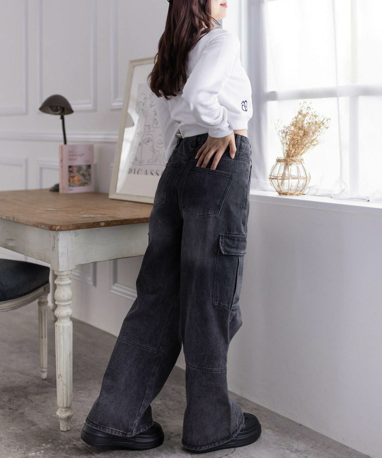 Waist rope cargo denim（BLACK） – ANIEND
