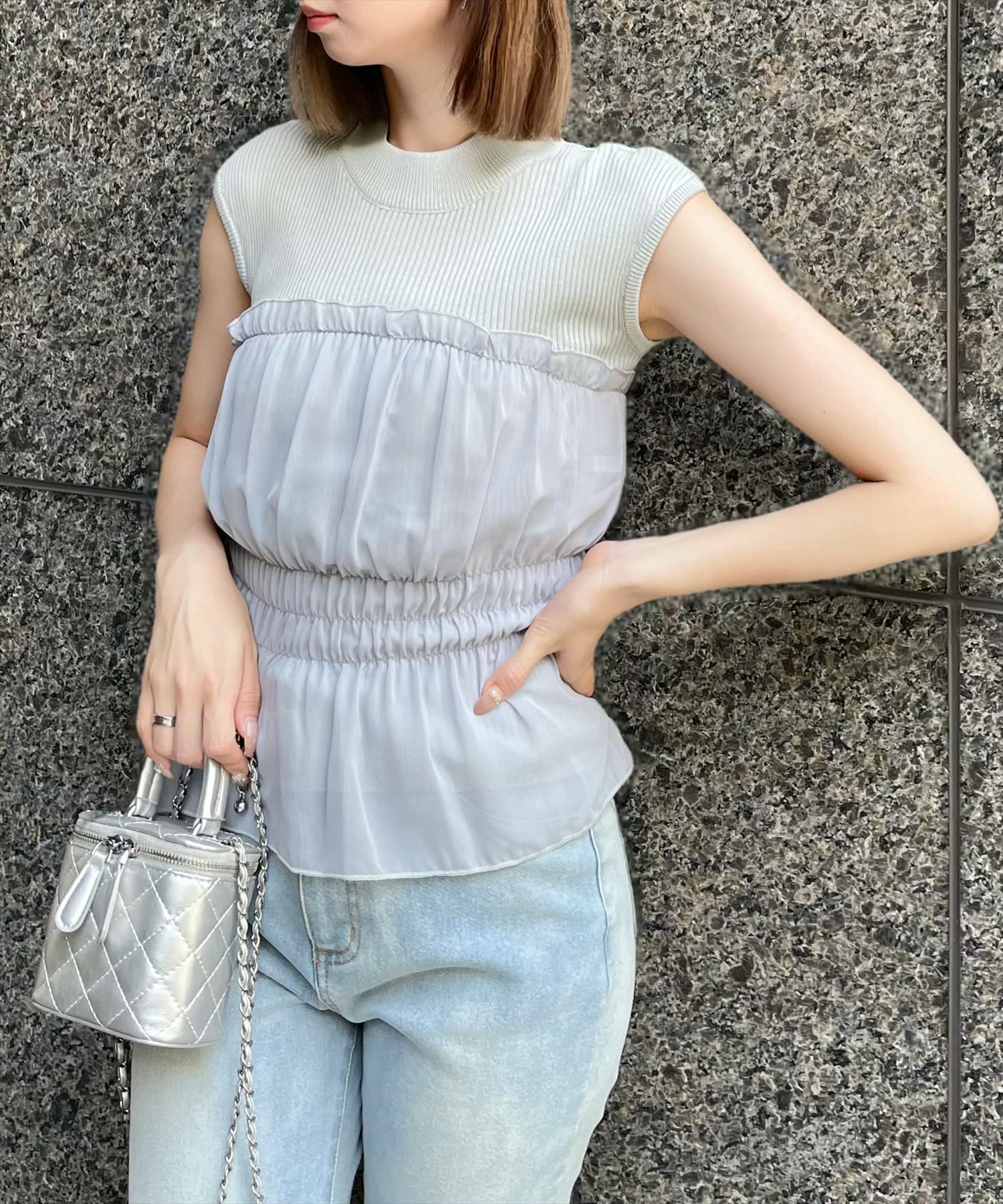 【本日限定値引き】美品　コットンスリーブニット　ホワイト XS－LLサイズ》フレンチスリーブニット【洗濯機洗い可／抗