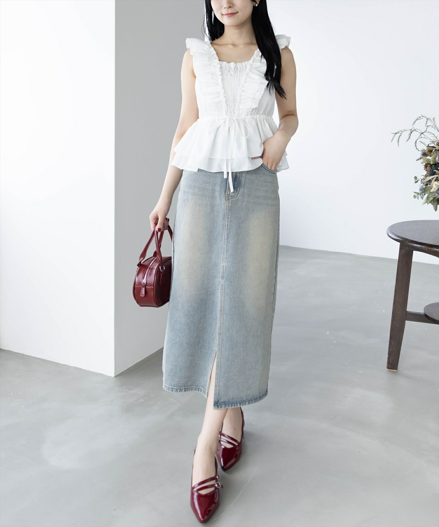 clear≪再入荷≫スリット入りデニムスカート[CL8714