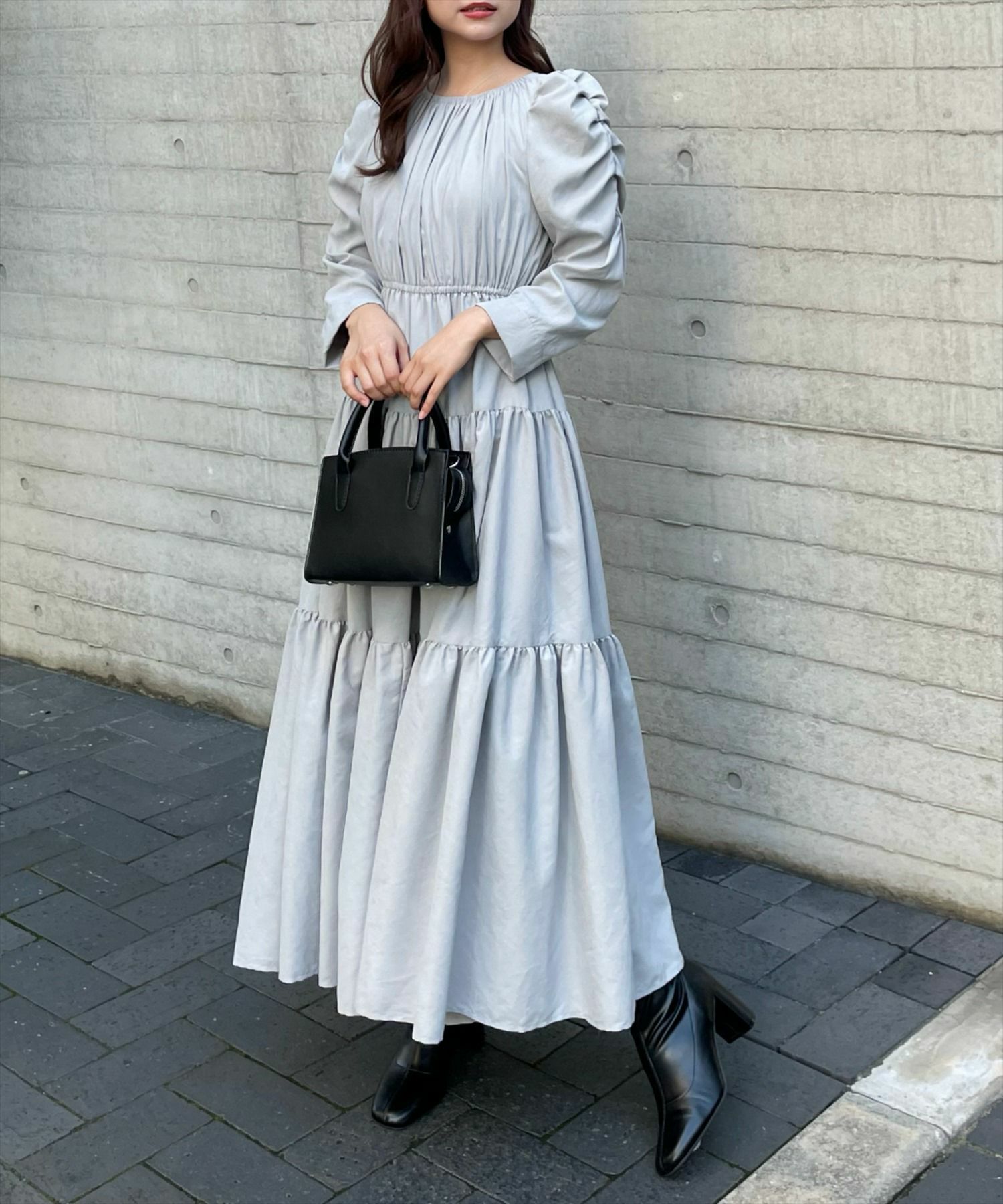 clear クルミボタンVネック長袖ロングワンピース[CL8807] | レディース