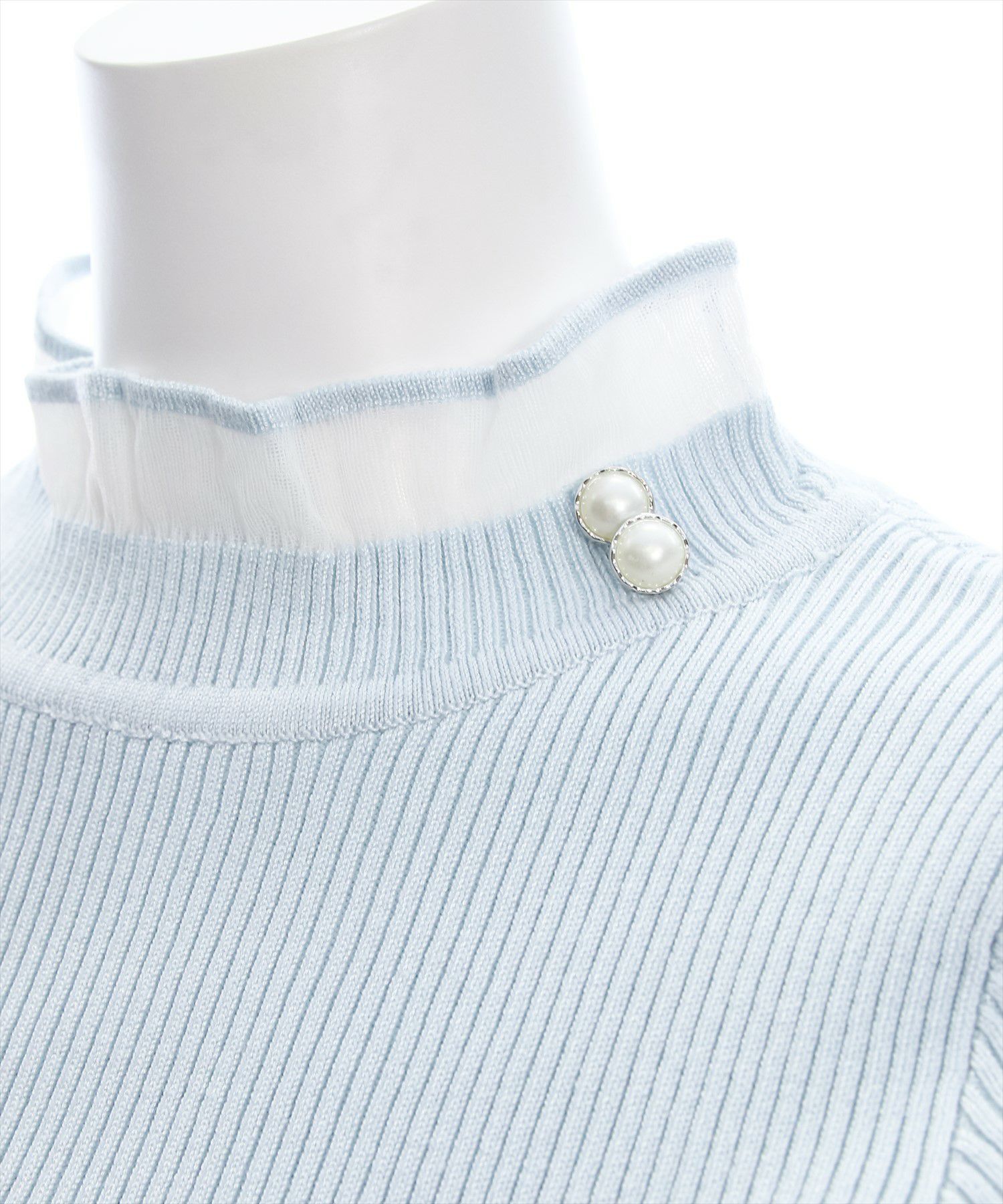 clear≪再入荷≫シアーフリルネック長袖ニットトップス[CL8385 clear≪再入荷≫シアーフリルネック長袖ニットトップス[CL8385