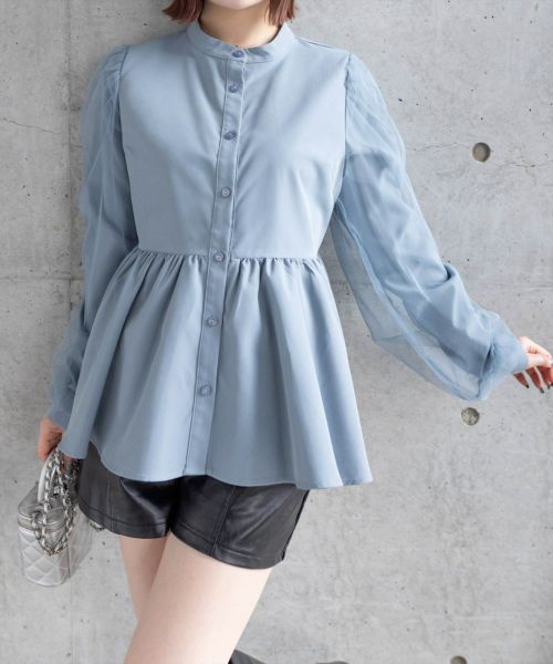 clear≪再入荷≫長袖チュールドッキングペプラムブラウス[CL8756