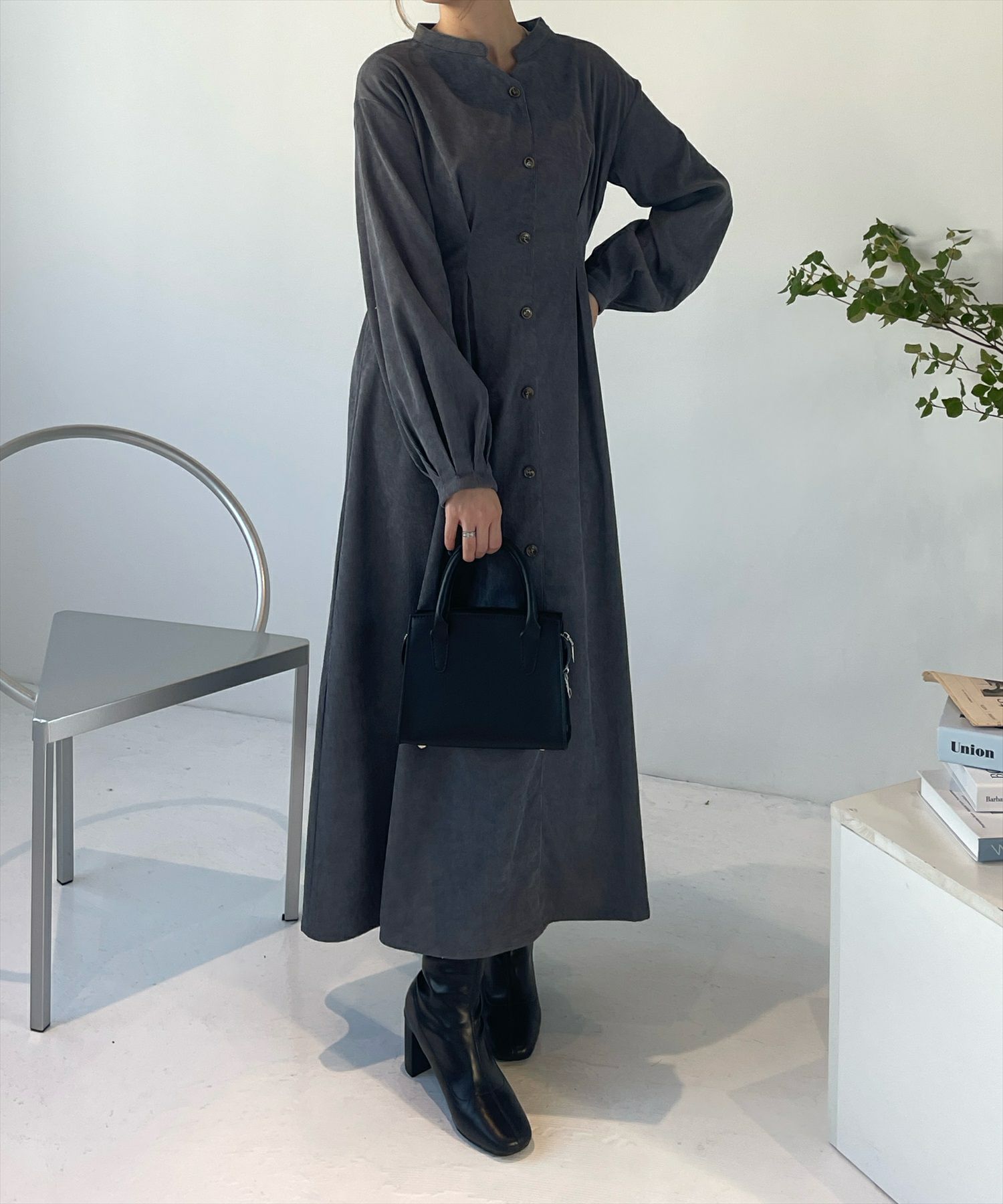 548*テラ TELA ワイドスリーブ コーデュロイ ロングワンピース  