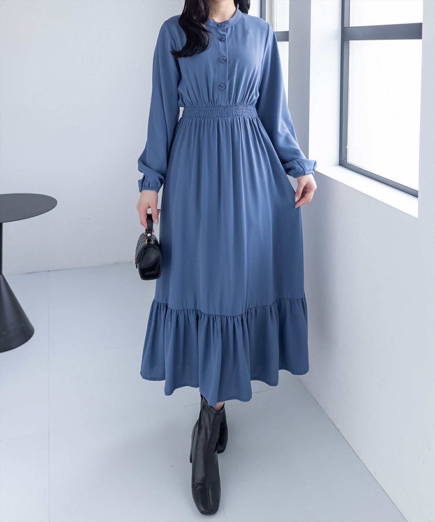 clear ウエストリボン裾切替長袖ロングワンピース[CL8817