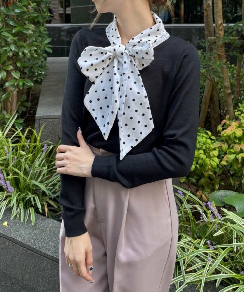 clear≪再入荷≫ボウタイドットリボンドッキングニットトップス