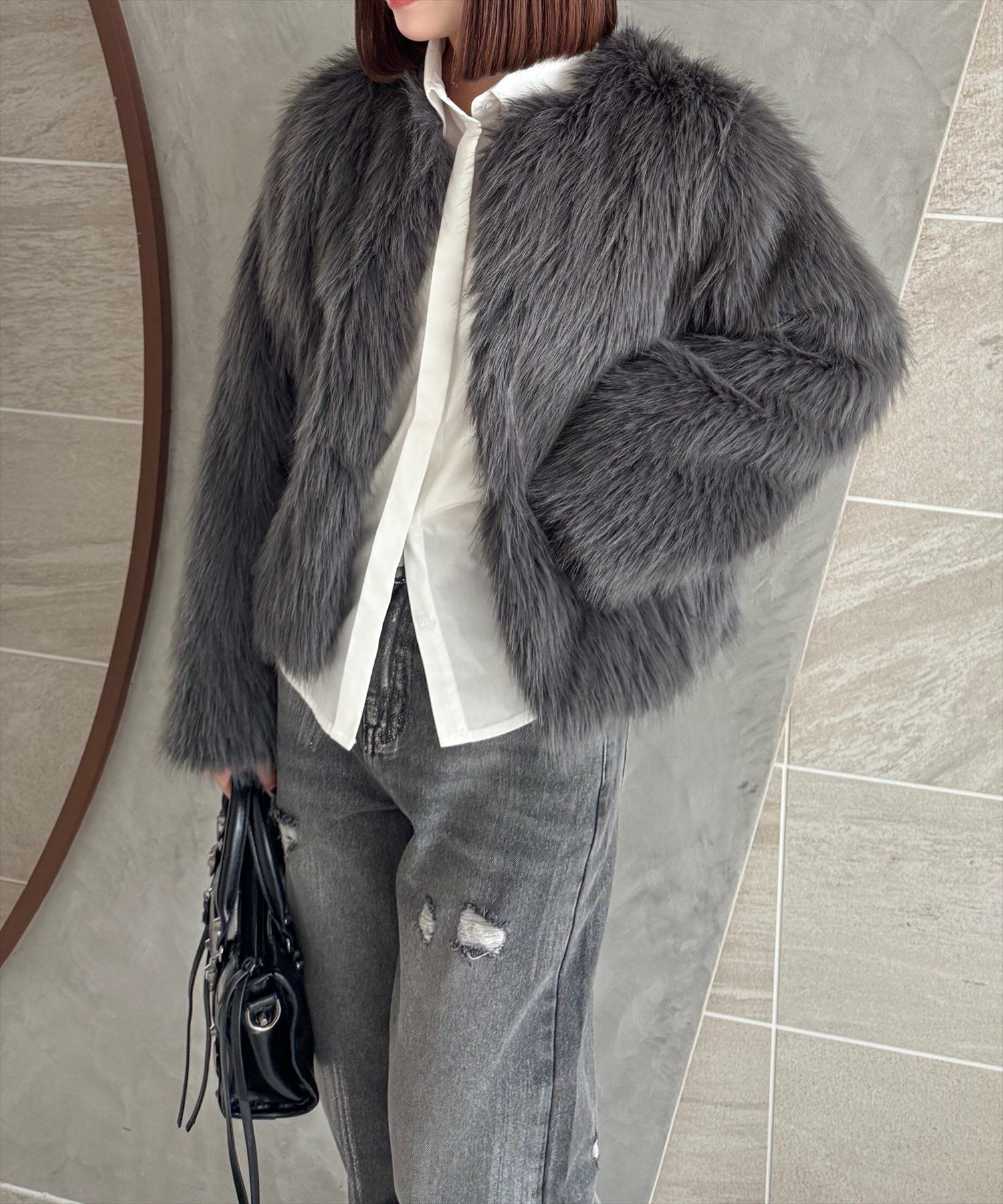 fake fur line track set up チャコールグレー（fake fur line track 