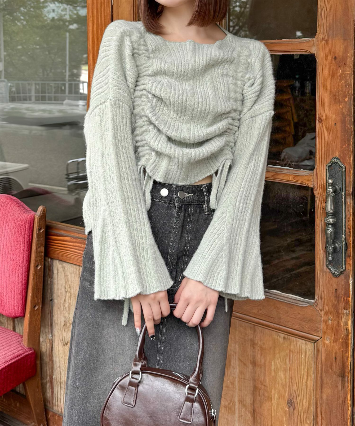トップス　グレー PLEATS SLEEVE HG トップス[品番：BJLW0022955]｜SLY OUTLET