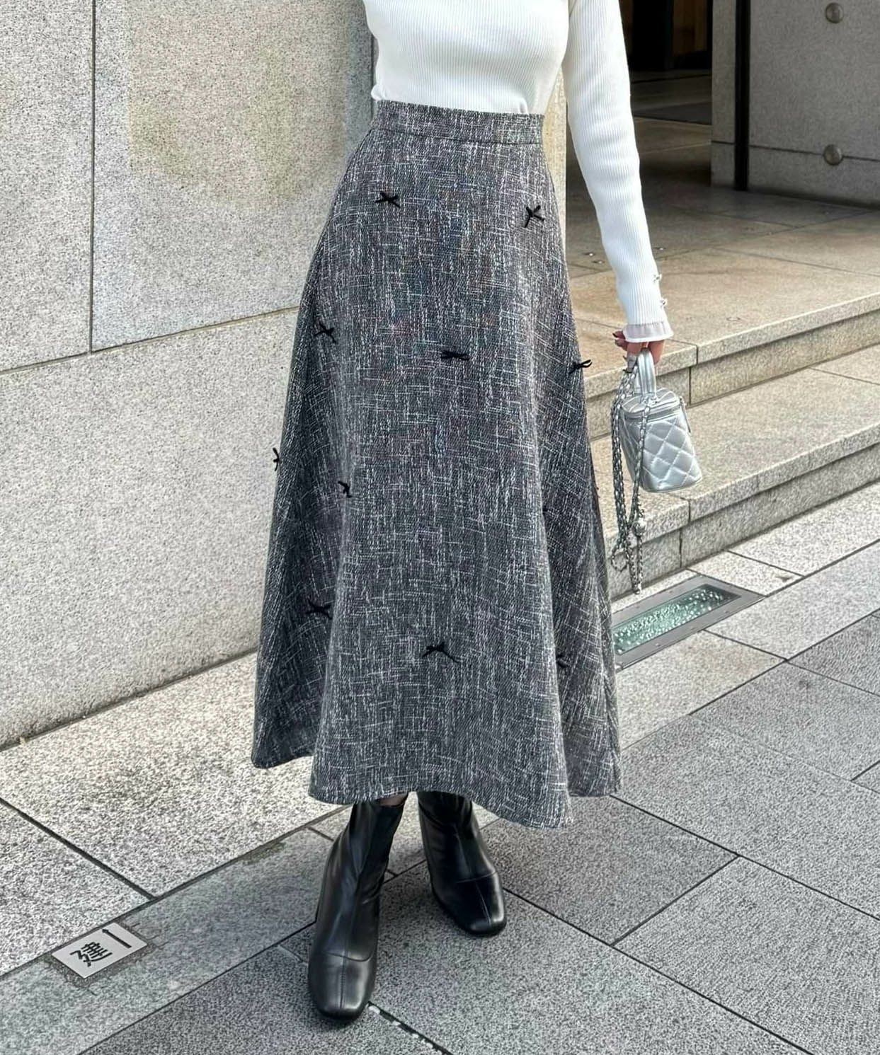 リボン付きミニスカート XS グレー （殿堂入り!!美脚になれるスカート  