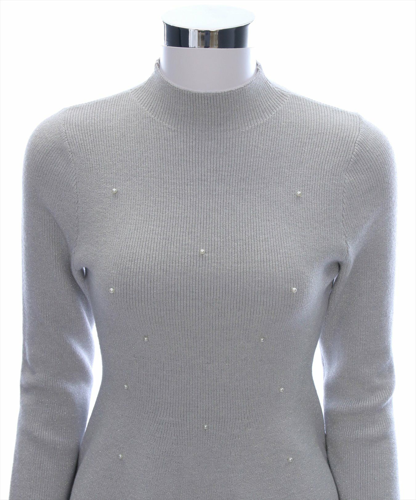 CLEAR BASIC≪SS新作≫パール付きペプラムニットトップス[CL8956