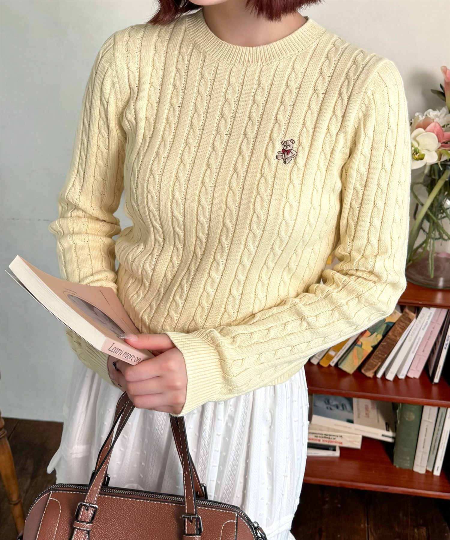 clear クマ刺繍総ケーブルニットトップス[CL9041/2] | レディース